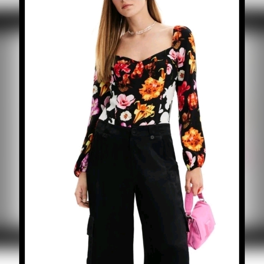 Desigual Womens Christian Lacroix Floral Blouse Bodysuit M - Picture 2 of 15